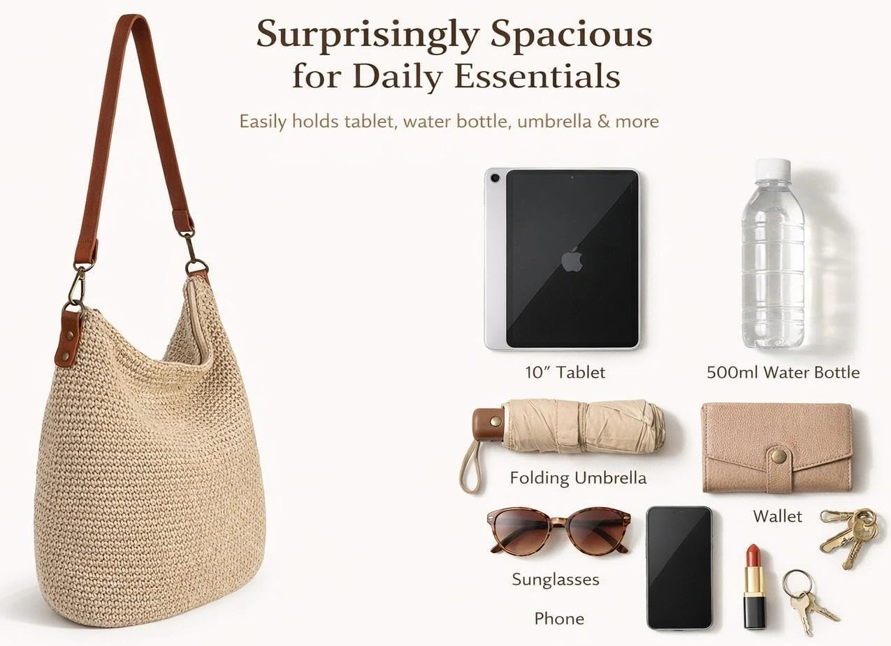 Eiyye Hobo Shoulder Bag Crochet Crossbody Bags for Women Handmade Woven Bag Large Boho Purse for Travel & Everyday Use