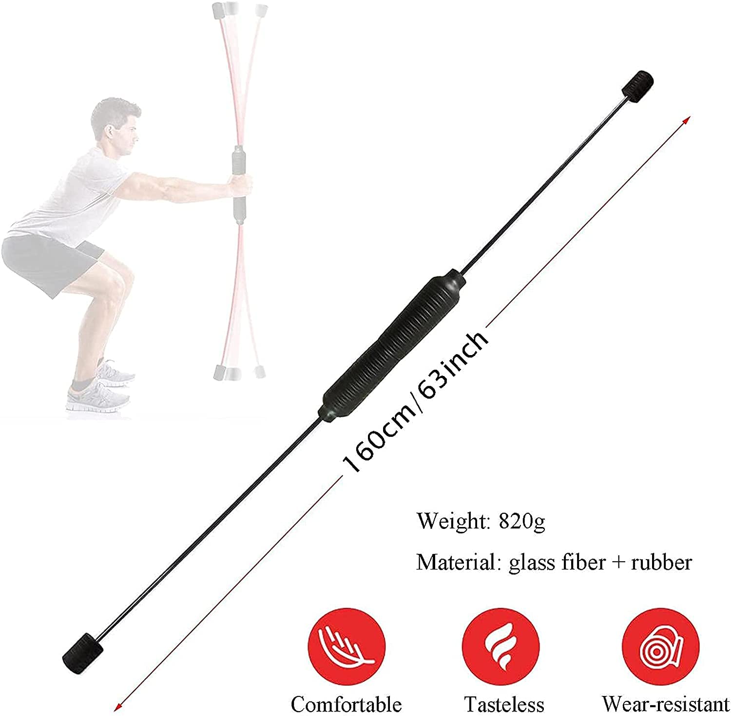 Asta Elastica Bar Fitness Asta Elastica Staccabile Swing Stick Rimovibile, Barra per tremore Fitness, Asta Elastica per Aerobica per Allenamento della Forza llxyzrzbhd813(Color:Black)