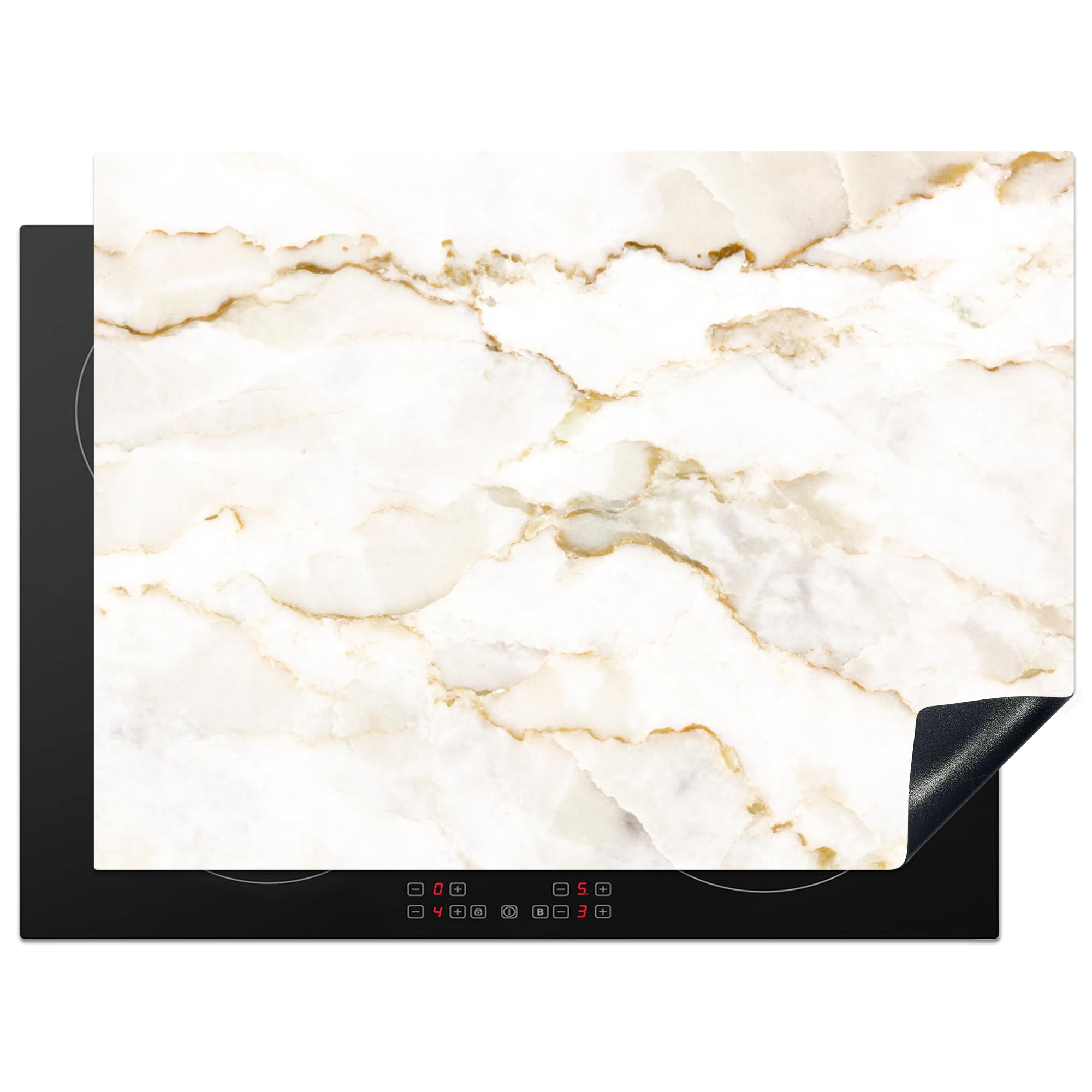 KitchenYeah© Induction Hob Protector Mat 20.5"x27.6" / 70x52 cm Cooker Top Protectors Cover Ceramic Covers Electric Hobs Vinyl Marble - Limestone - Gold - Luxe - Marble Look - White — image 1