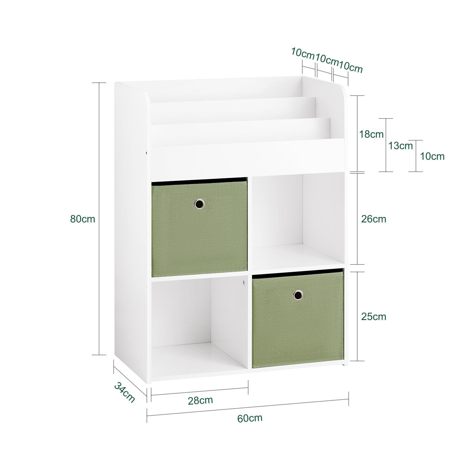 SoBuy Kinder Bücherregal mit 2 Stoffboxen 60x80x34 cm
