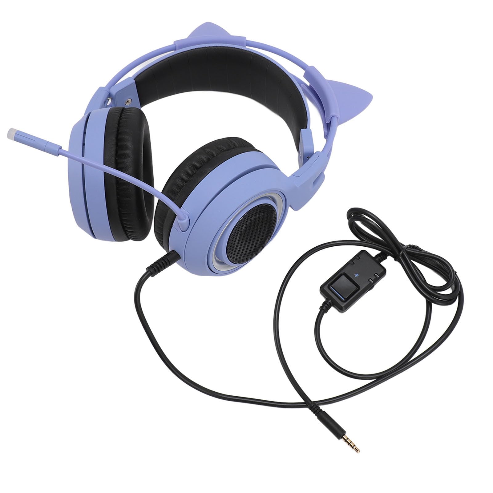 Gedourain Zestaw Słuchawkowy do Gier z Uszami Kota Śliczne Słuchawki Stereo z redukcją Szumów Nauszne z Mikrofonem dla Dziewczynek PC Phone, Wtyczka 3,5 Mm dla Kobiet i Dzieci (Fioletowy)