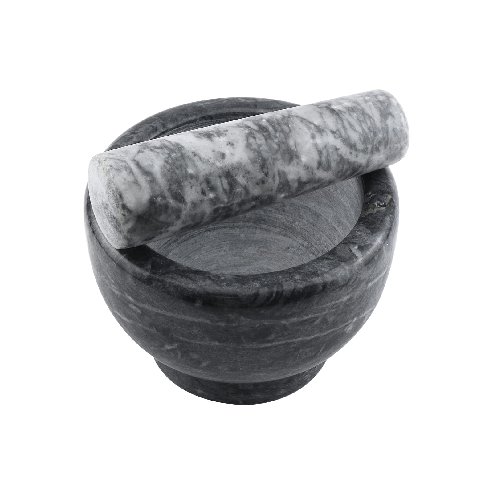 KUMGROT Set di mortaio e pestello in marmo grigio naturale smerigliatrice spezie in pietra lucidata Molcajete ciotola per spezie pesti cottura miscelazione erbe fagioli carne aglio, 15 cm