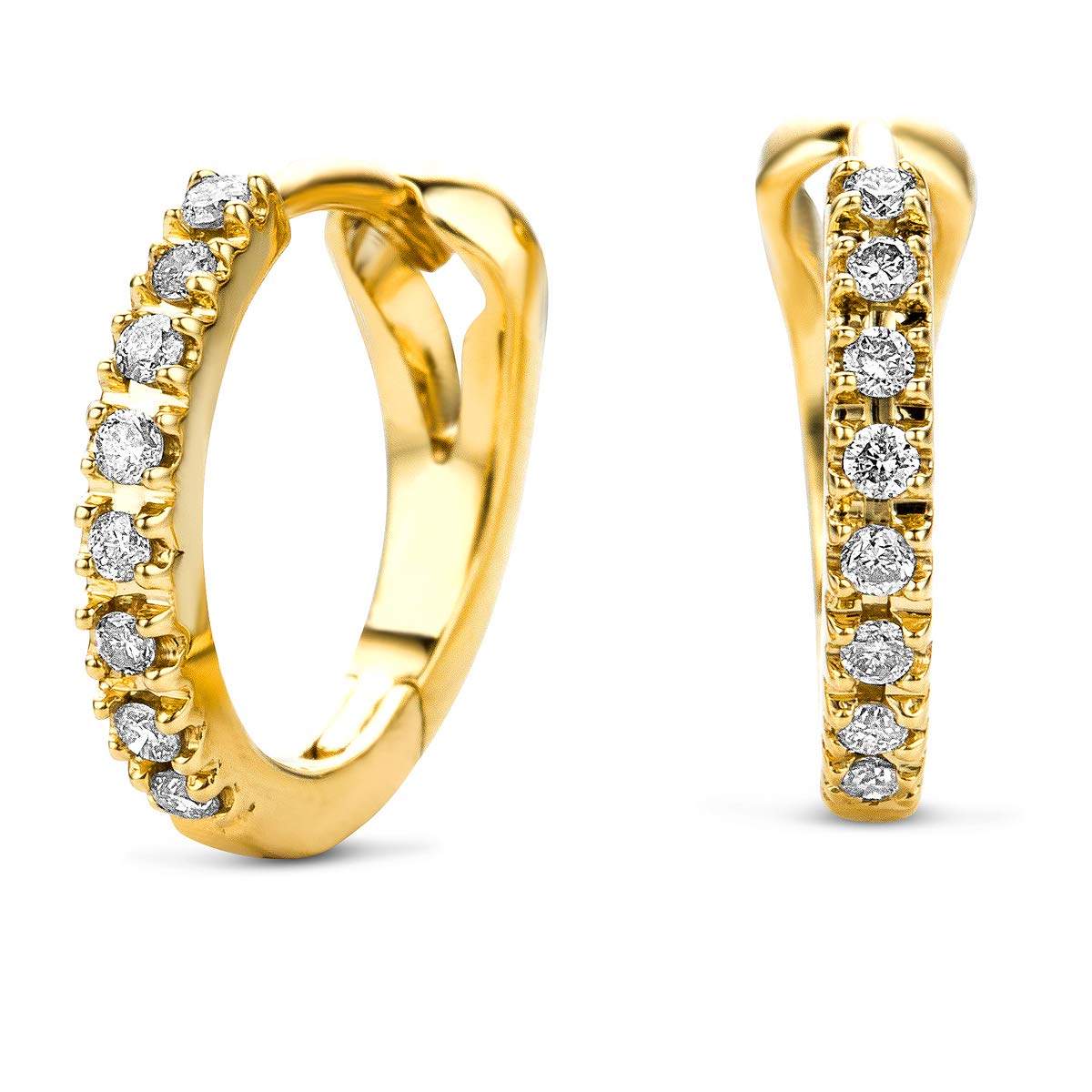 Miore kolczyki damskie 0,11 ct diamentowe składane kreole w żółtym złocie 14K / 585, biżuteria wysadzana brylantami