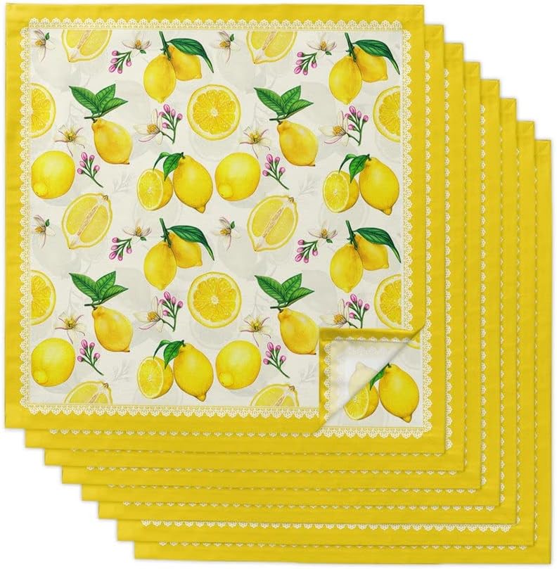 Lemon Yellow Pastoral Table Napkins Cloth Set Soft Handkerchief Wedding Decoration Banquet Dinner Napkins Cloth(8pcs)