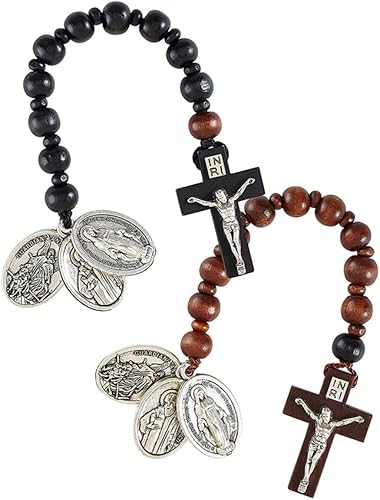 Needzo Rosario devocional de bolsillo totalmente surtido, 6 12 pulgadas, paquete de 2, Madera Aleación de zinc Madera Cordón Aleación de zinc