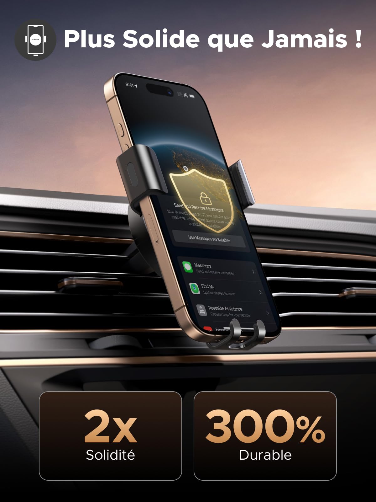 UGREEN Support Téléphone Voiture Gravité Grille Aération Porte Smartphone Voiture Ventilation Accroche Téléphone Auto Compatible avec iPhone 17 Pro Max Air 16 15 14 Galaxy S25 Ultra S24 (Gris) - 4