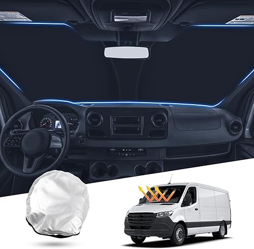 Miniatura 1 de T TGBROS Parasol de ajuste personalizado para parabrisas Mercedes Benz Sprinter y Freightliner Sprinter 2007-2022, parasol plegable de poliéster