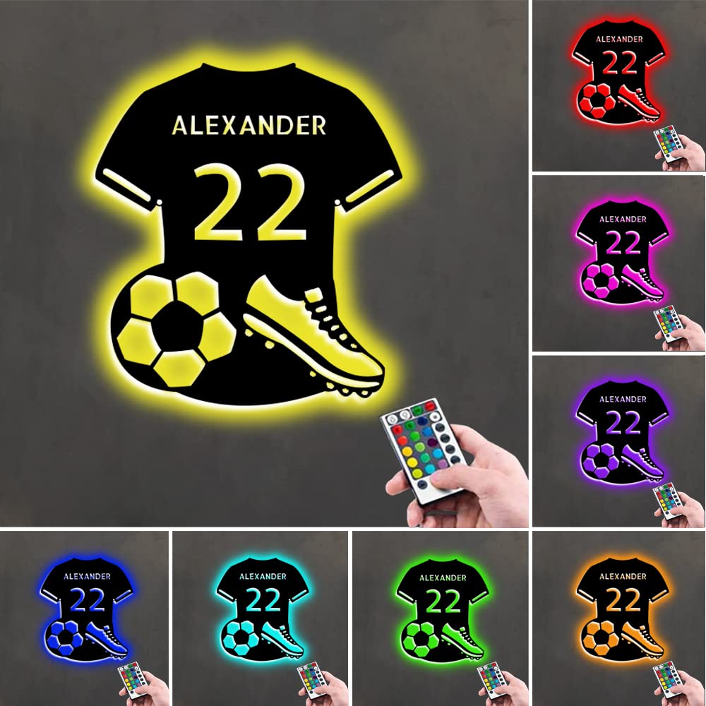Insegna al Neon Personalizzata con Maglia da Calcio a LED, Decorazione da Parete con Interruttore Dimmerabile, Alimentata Tramite USB per Camera da Letto