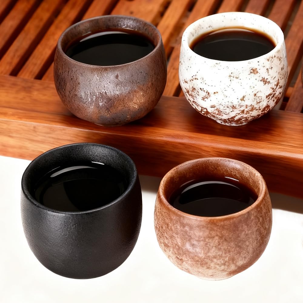 Set Tazzine Caffè Espresso, 5 Pezzi Ceramica Tazzine Caffe Particolari 50 ML, Tazze da Caffè in Ceramica a Pareti Spesse con Scatola Regalo, Senza Manico, Regali per Amici e Familiari