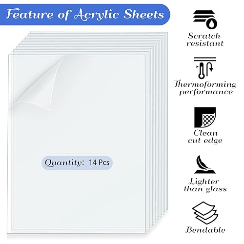 Miniatura 4 de 14 hojas de acrílico/plexiglás de 8 x 10 pulgadas, paneles de plástico transparente inastillable, flexibles con películas protectoras para letreros