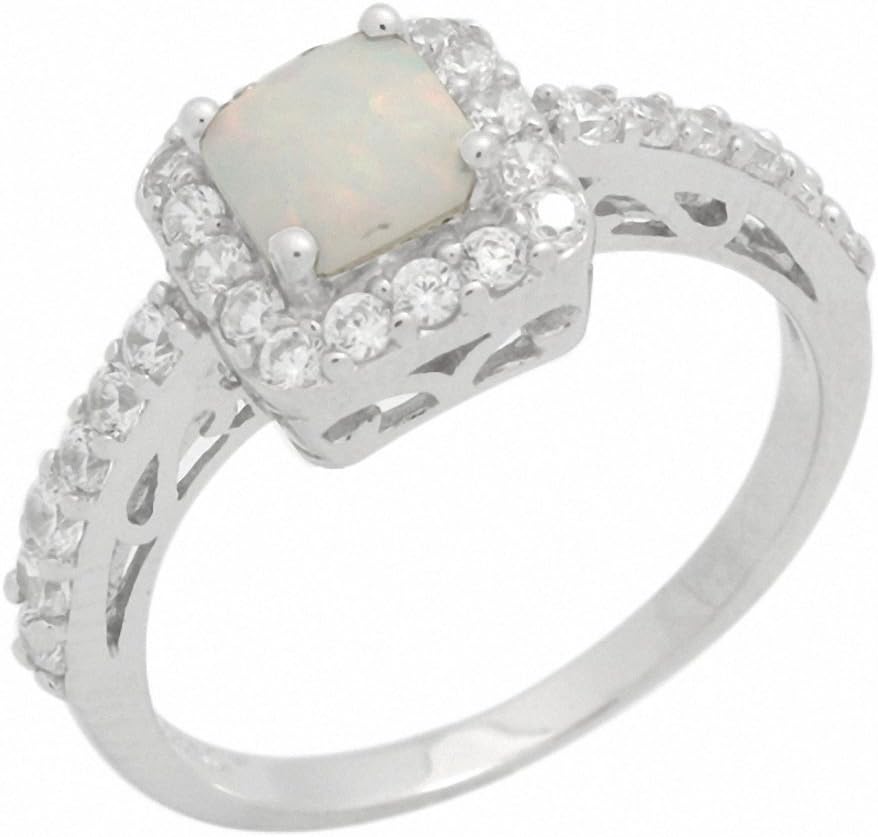 Blue Apple Co. Filigree Halo Engagement Ring Created Opal Round Cubic Zirconia 925 Sterling Silver Choose Color