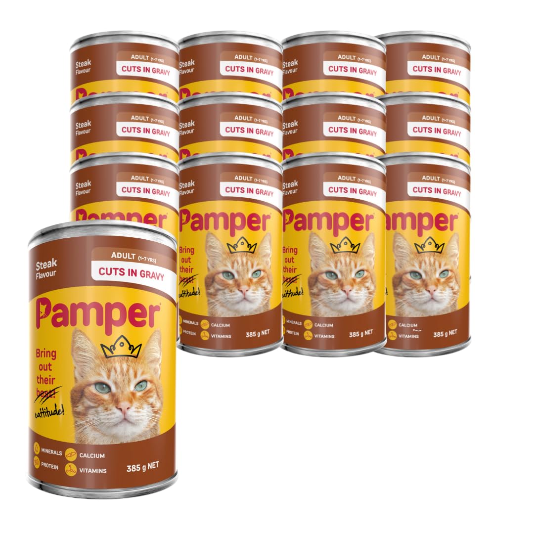 Pamper Steak Flavor Wet Cat Food 385 g Cans (Pack of 12) : Amazon