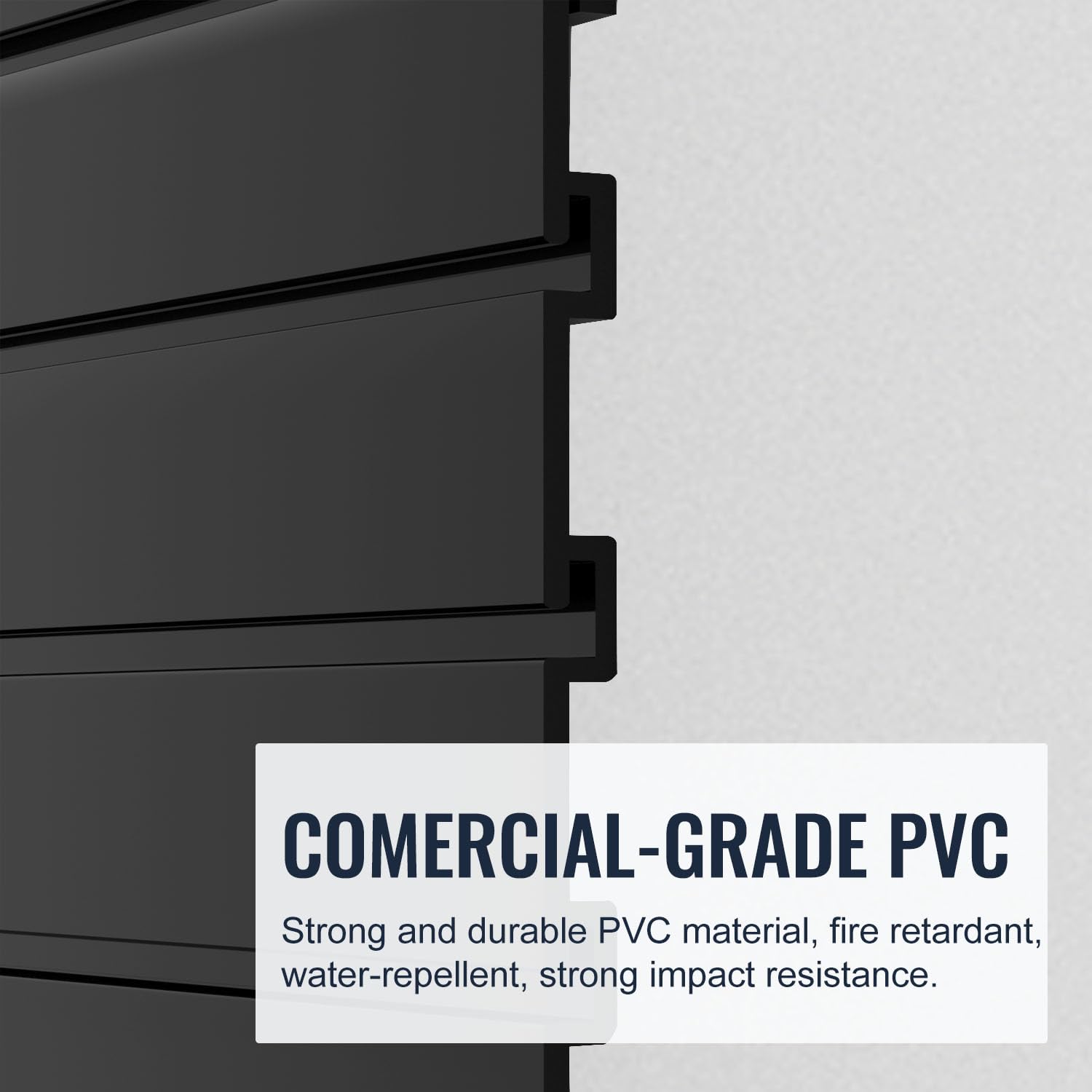 Slatwall - Organizador de garaje de PVC resistente montado en la pared, paneles de pared de listones entrelazados para organización de herramientas (negro, 4 x 8 pies)