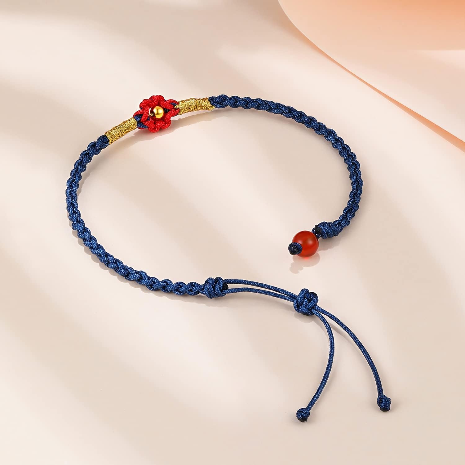 ZHOU LIU FU 999 24K Solid Gold Bracelets for Women, Real Pure Gold Adjustable Friendship Charm Gold Bead Flower Bracelet Red Black Green Braided Bracelet for Men Mom Girlfriend