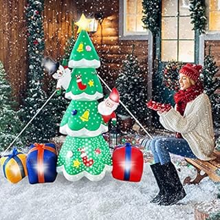 7FT Inflatable Christmas Tree, Lighted Christmas Tree Inflatable,Blow up with Self Inflating Electric Lighted, Indoor, Yard, Funny Xmas Garden Party Decoration Lawn Décor