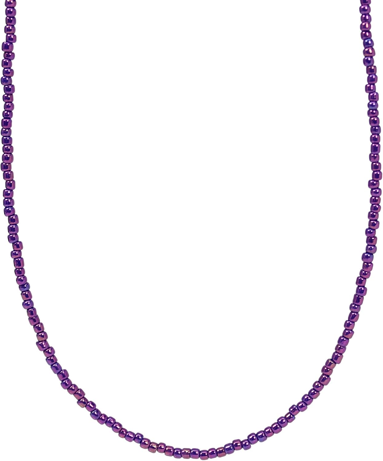 Handmade Metallic Grape Purple Seed Bead Necklace, Thin 1.5mm Single Strand