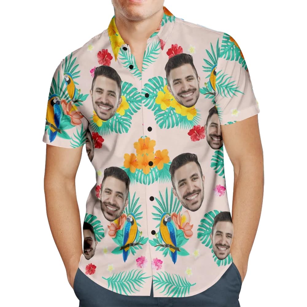 Smile lab Personalised Hawaiian Shirts with Face for Men Funny Customised Pet Dog Cat Photo Tropical Floral Hawaiian Shirts Short Sleeve