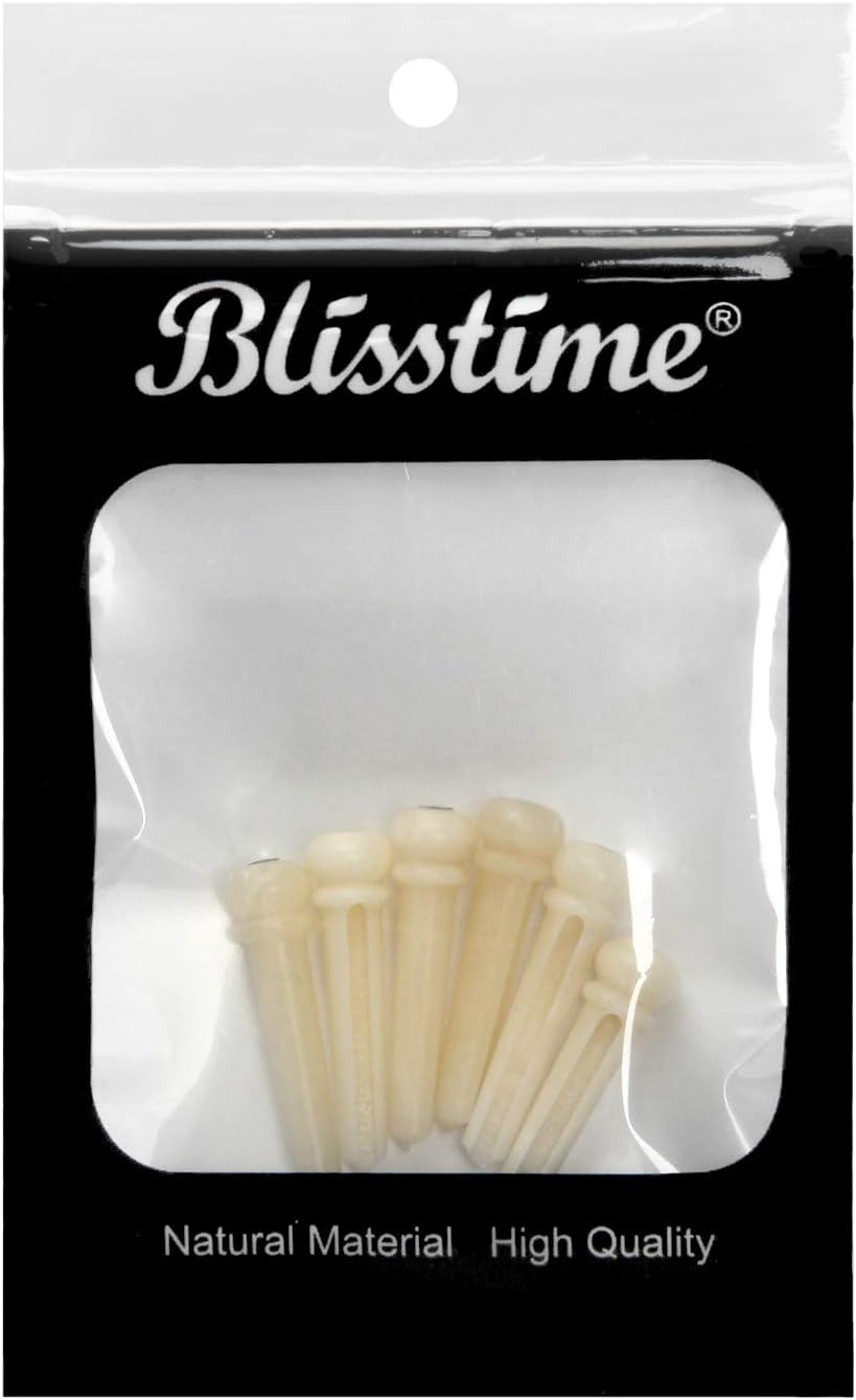 Blisstime 6pcs Guitar Bone Bridge Pins Natural Bone Color Replacement Parts with Abalone Dot : Musical Instruments