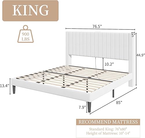 Miniatura 41 de Base de cama tamaño Queen con cabecera tapizada de terciopelo con estación de carga, soporte de listones de madera, base de colchón, somier