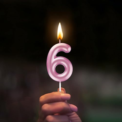 Miniatura 3 de Vela Rosa Número 6 Feliz Cumpleaños Velas de Números 3D para Decoración de Pastel de Cumpleaños Fiesta Boda Aniversario Celebración Suministros