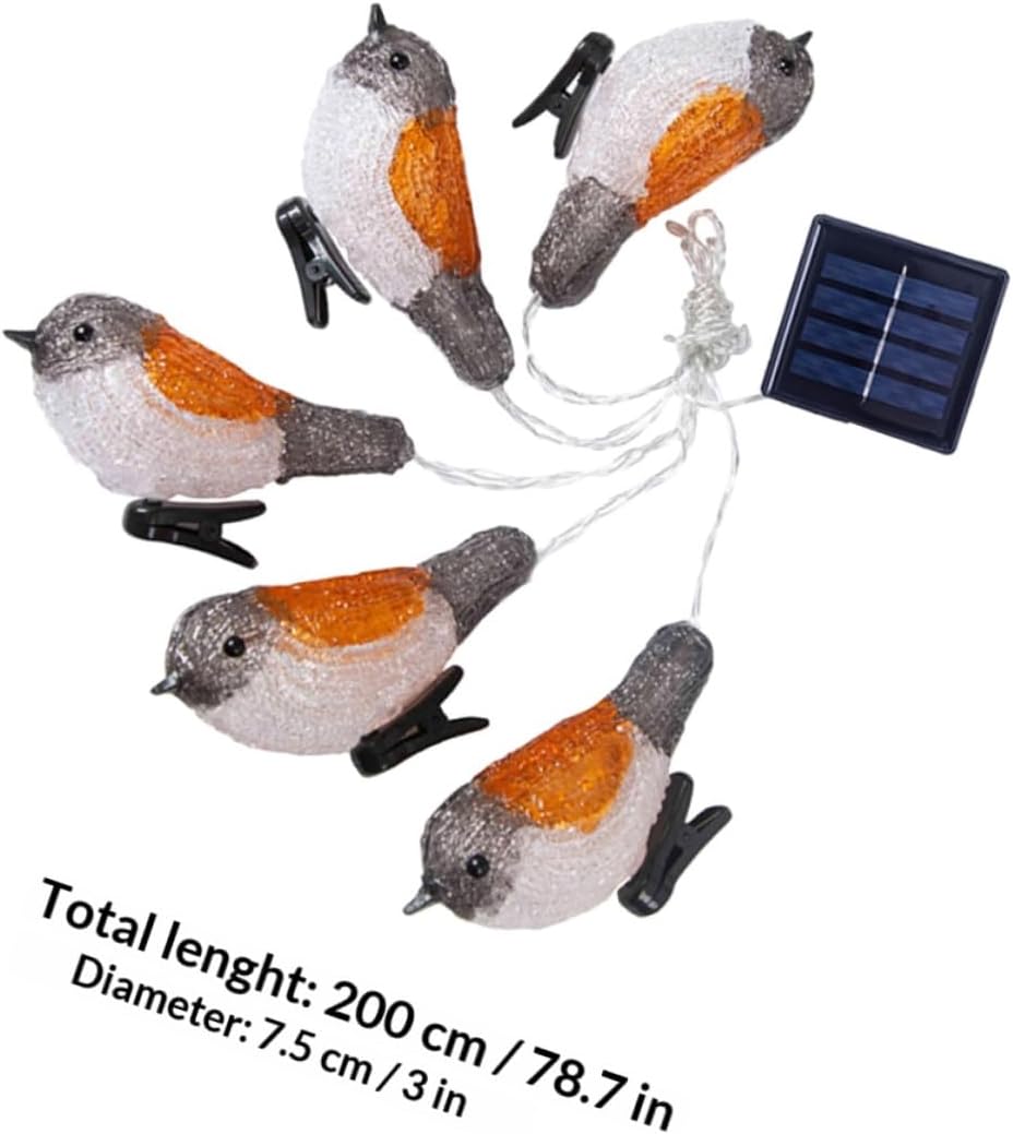 VALICLUD Solar-Powered LED Robin String Lights with 5 White and Yellow Bird Clips for Garden Patio Outdoor Decoration
