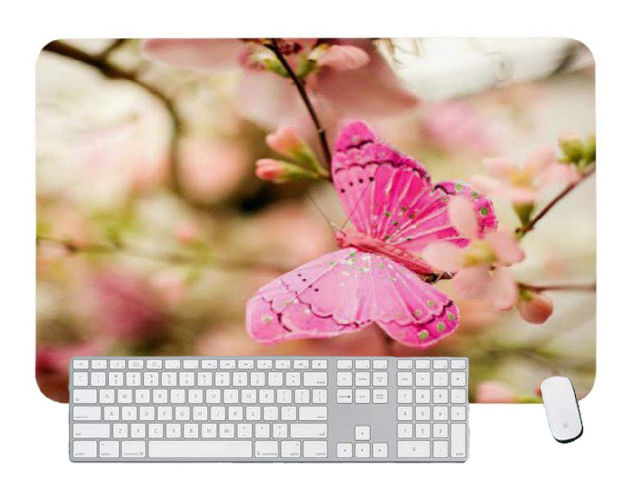 Gaming Mouse Pad Real Pink Butterfly for Desktop and Laptop 1 Pack 600x300x3mm/23.6x11.7x1.1 in