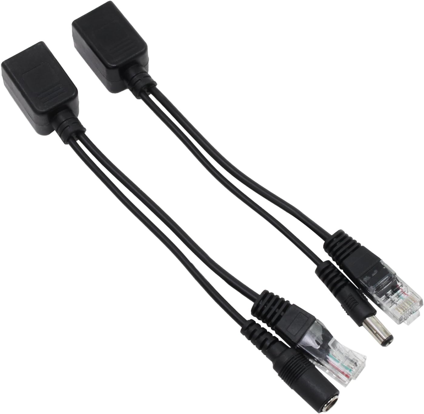 1 Pair Passive Power over Ethernet RJ45 PoE Adapter Injector + Splitter Kit 5v 12v 24v 48v Black (Black)