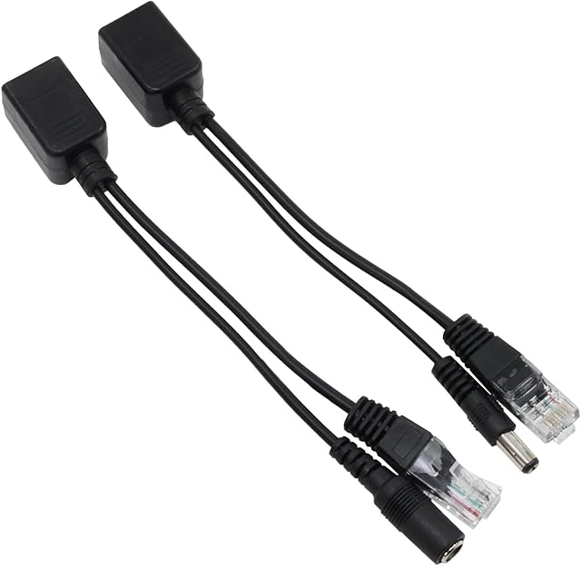 HSEAMALL 1 Pair Passive Power over Ethernet RJ45 PoE Adapter Injector + Splitter Kit 5v 12v 24v 48v Black (Black)