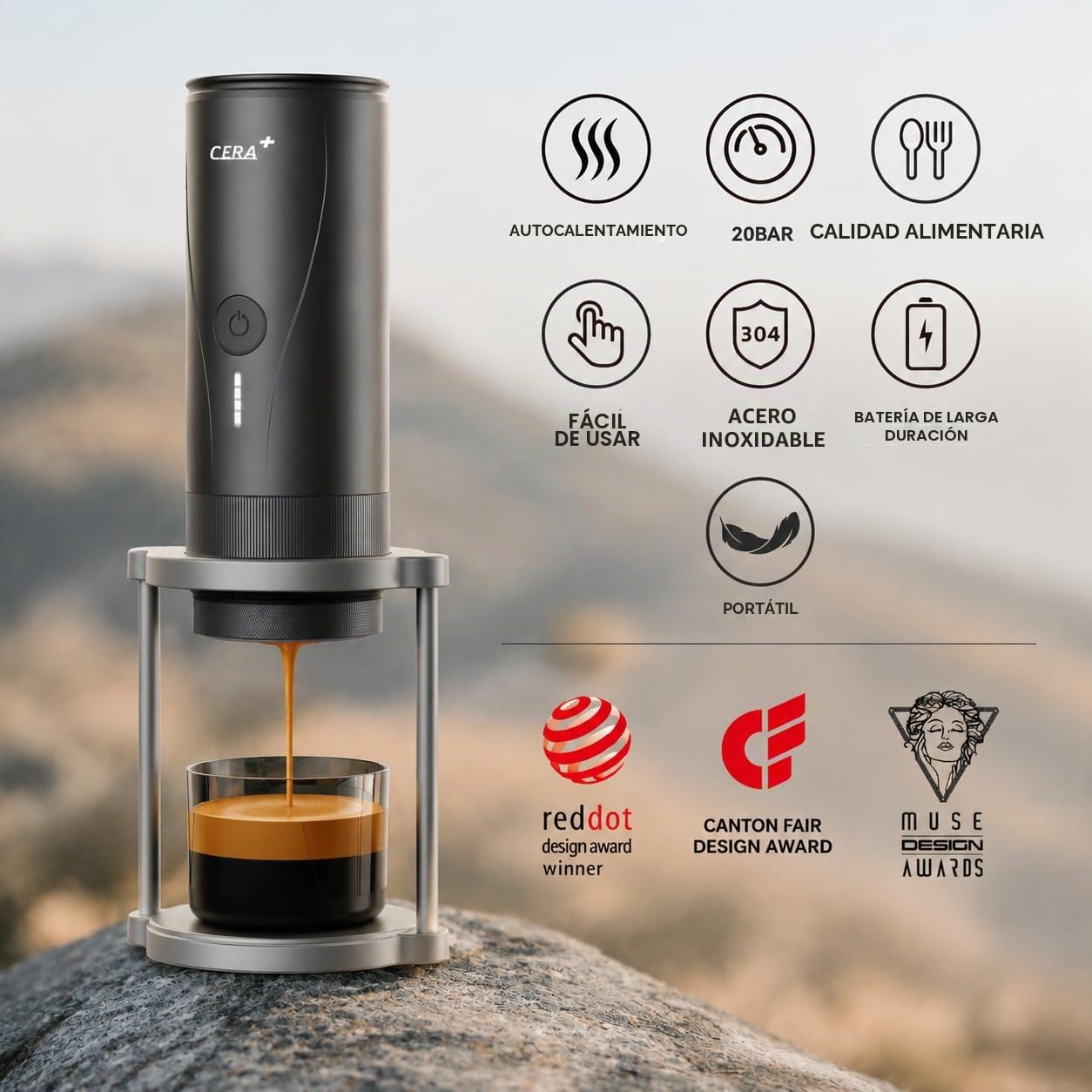 CERA+ Cafetera portátil Pro Version autocalentable compatible con molienda ultrafina para viajes, camping, senderismo, regalo ideal para cumpleaños y San Valentín