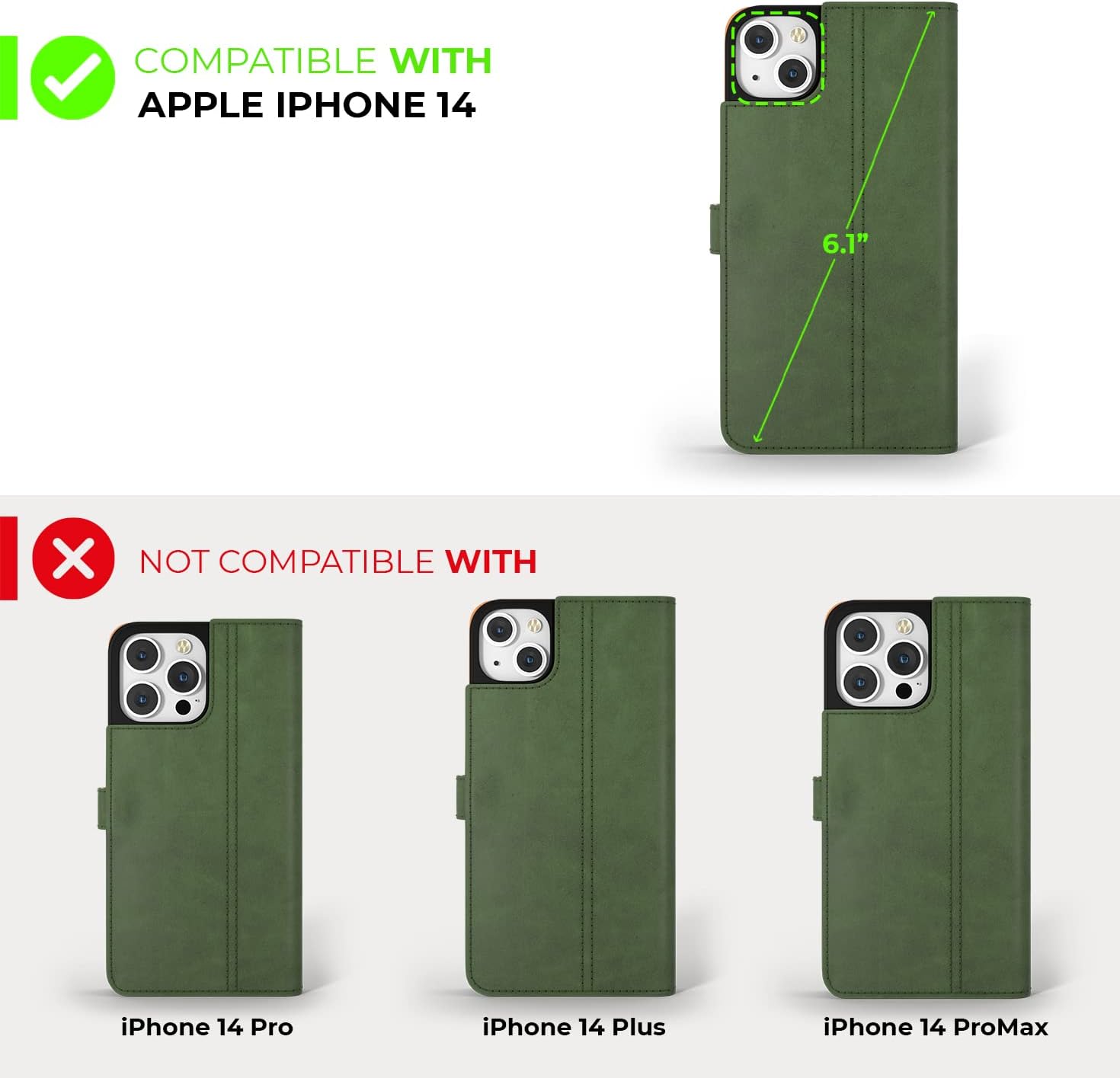 Snakehive Leather Wallet for iPhone 14 | Genuine Leather Wallet Phone Case with Card Holder | Flip Folio Case/Cover with Stand | Compatible with iPhone 14 | (Bottle Green)