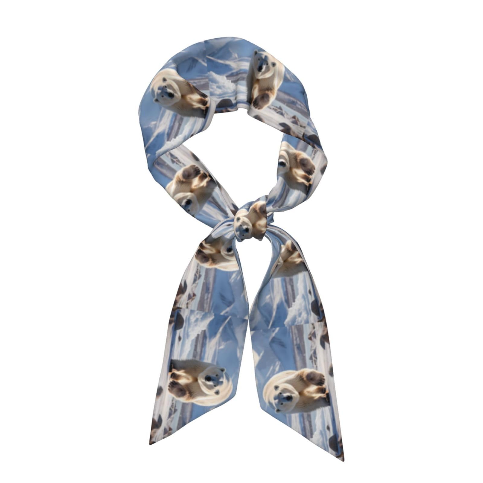 Qazwzml Women's Black Multi-Functional Long Satin Scarf Polar Bear Printed Headscarf Neck Scarf Decorative Gift