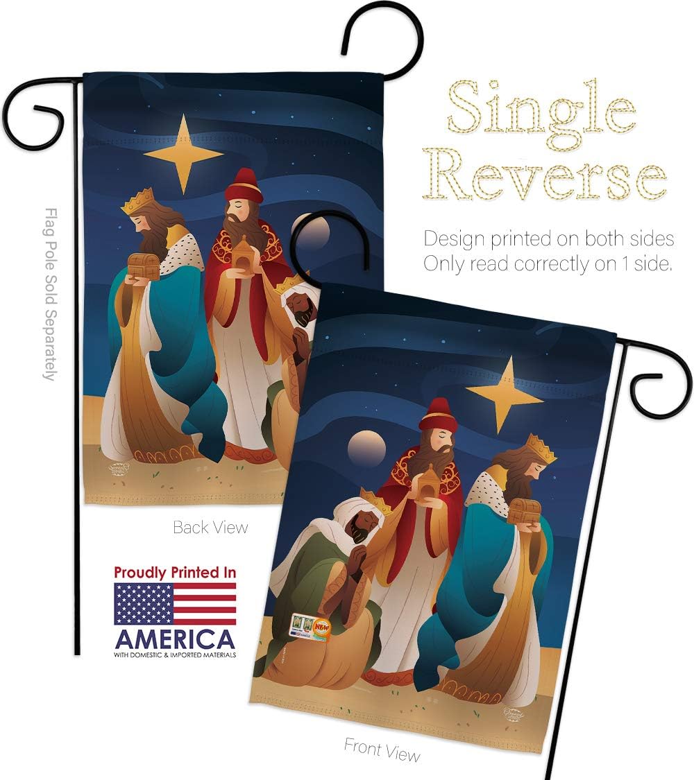 Three King Garden Flag Set Wall Hanger Wintertime Kings Wise Men Star Baby JesusSeason Christian Small Decorative Gift Yard House Banner Made in USA 13 X 18.5