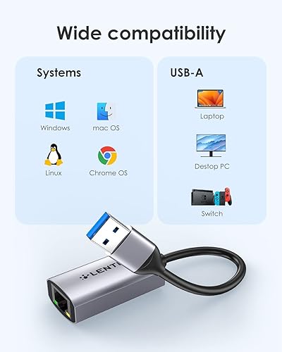 Miniatura 4 de LENTION Adaptador USB 3.0 tipo A a Gigabit Ethernet, convertidor de red LAN con cable RJ45 de 1000 M compatible con Nintendo Switch, MacBook ProAir,