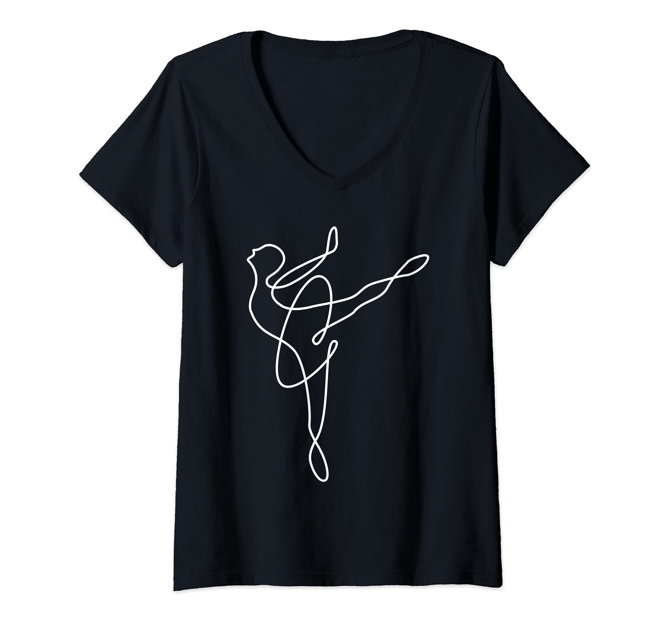 T-Shirt Ballerine Danse Avec Col En V - Design Lineart Pour Femmes