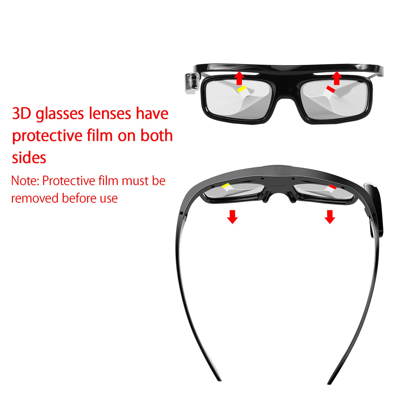 BYINTEK Occhiali 3D Ricaricabili per Proiettore DLP 3D UFO P20 R19 U70 Pro, Otturatore Attivo DLP-Link Real 3D Shocking, Perfetto per Film e Giochi 3D