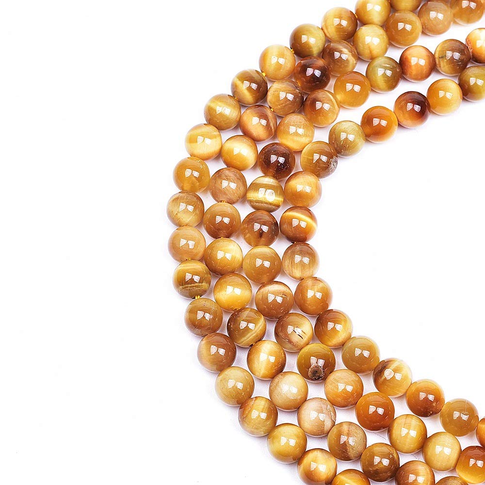 Natural Round AAA+ Gold Tiger Eye Gemstone Loose Beads Energy Stone Healing Power for Bracelet Jewelry Making 1 Strand 15"（8mm,48pcs）