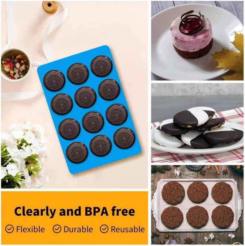 Image of Round Mould, Oreo Cookie Size 12-Cavity Cylinder Chocolate Cover Cookie Molds for Candy Mini Cakes Pancake Panna Cotta Muffin Jelly Baking soap Bath Bombs showerlotion Bars Candle.