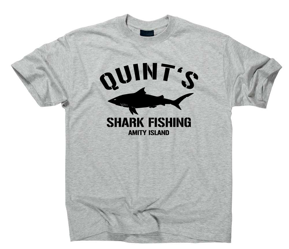 Styletex23 Men's Grey Quint's Shark Fishing Amity Island T-Shirt, S,