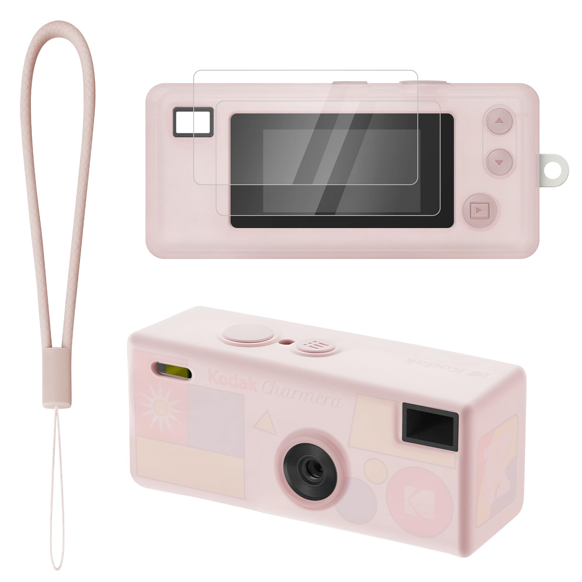 Custodia protettiva in silicone per Kodak CHARMERA portachiavi fotocamera digitale con 2 confezioni di pellicola protettiva in vetro temperato e cordino, resistente agli urti, resistente ai