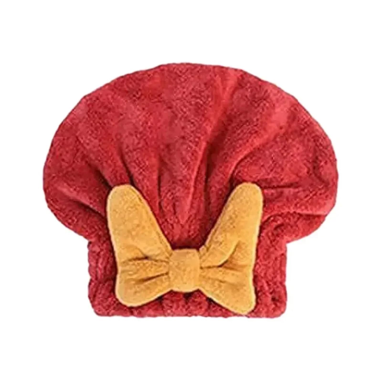 SUODEBYY Hair Towel Coral Velvet Hair Drying Towels Super Absorbent Turban Towel Cap Quick Dry Head Wrap With Bow-Knot Shower For Wet(Red)
