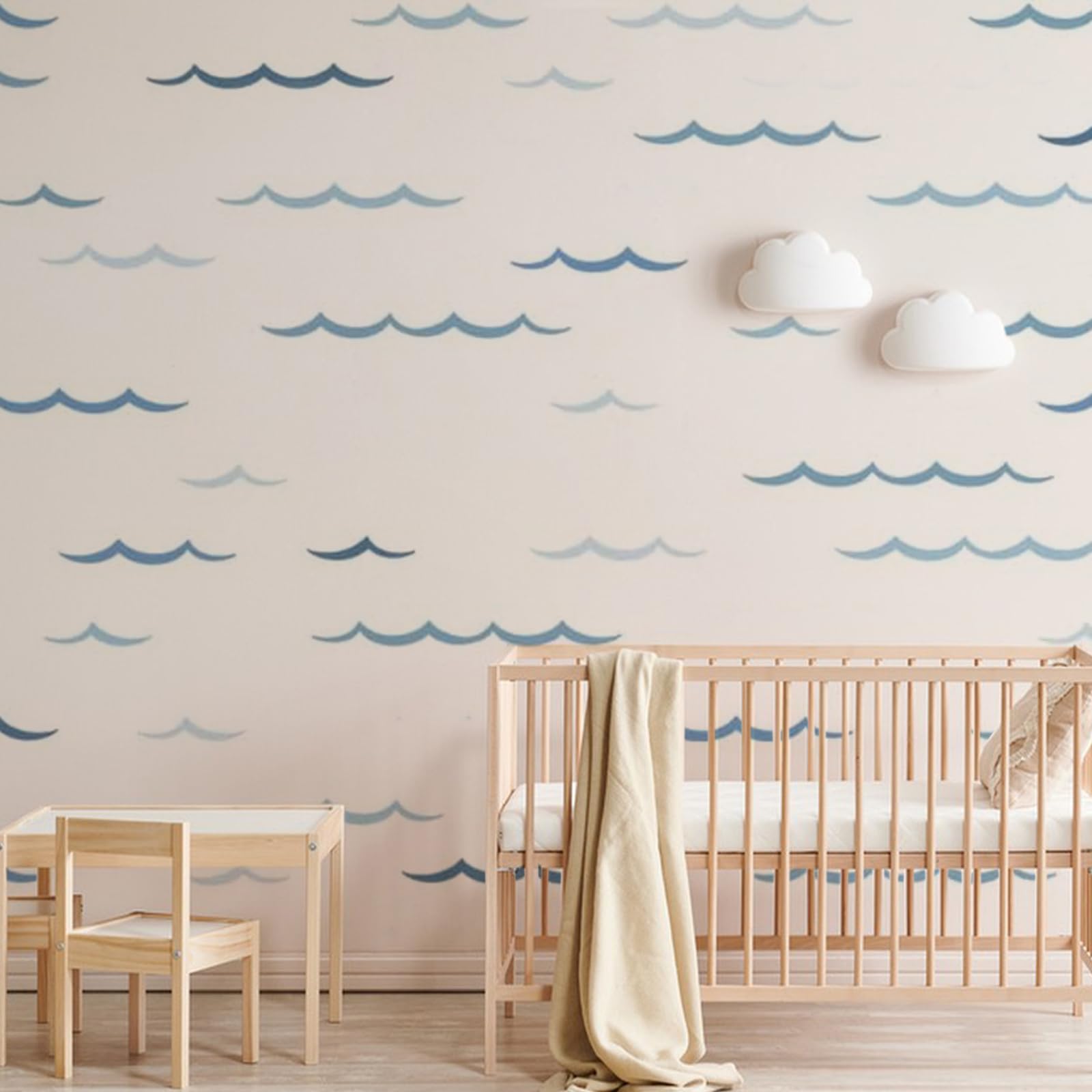 Adesivo Murale Onda Del Mare Retro - 2 Stili, 80x39 Cm, Vinile Autoadesivo, Per Camera Dei Bambini, Bagno, Soggiorno