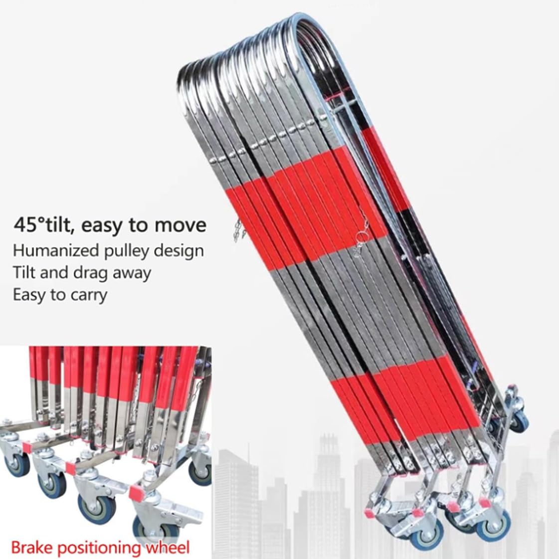 Barrière de Circulation Pliable à roulettes - Portail de sécurité Extensible pour la sécurité des Routes extérieures et des garages