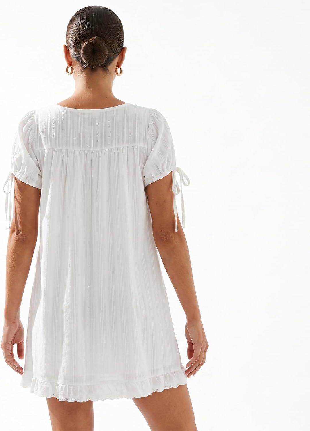 Womens Ruffle Lace Hem Babydoll Mini Dress