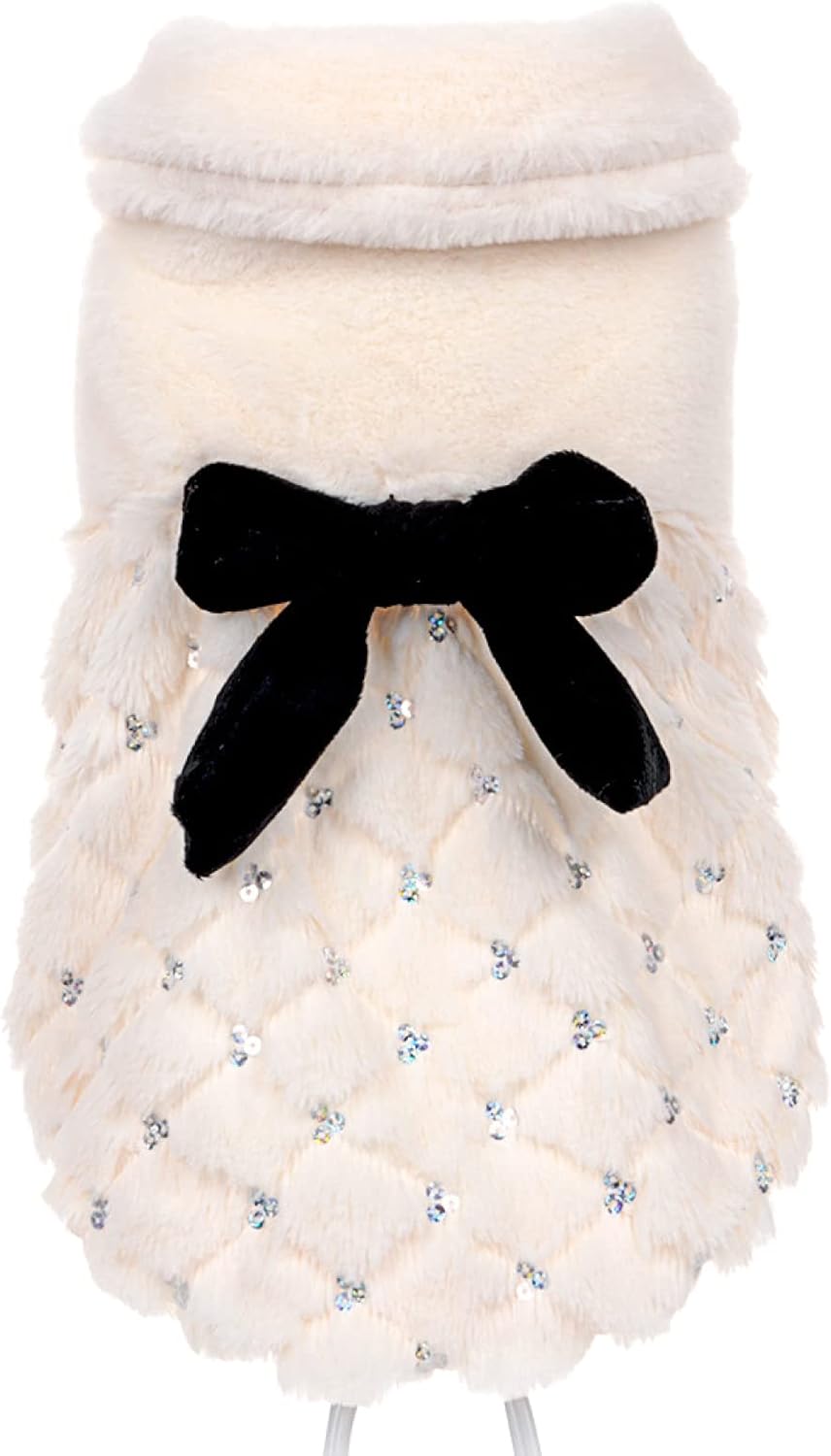 Elegant Warm Pet Coat Luxury Faux Fur Cat Dog Soft Fleece Warm Overcoat Small Dogs Stylish Lapel Bow-Knot Jackets