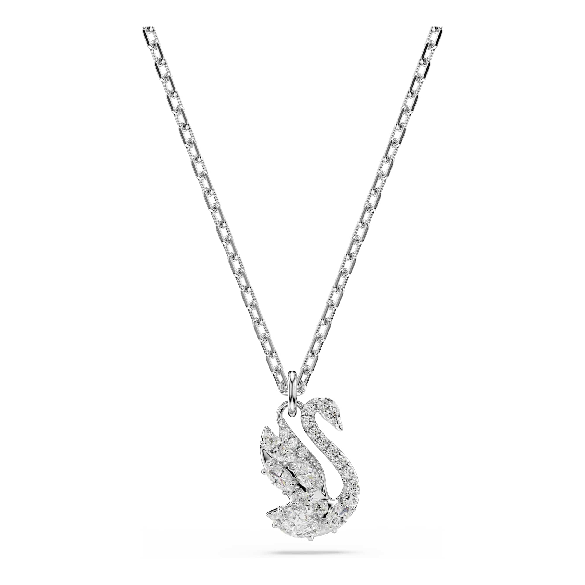 Swarovski Swan Pendant, Mixed Cuts, Swan, White, Rhodium Plated