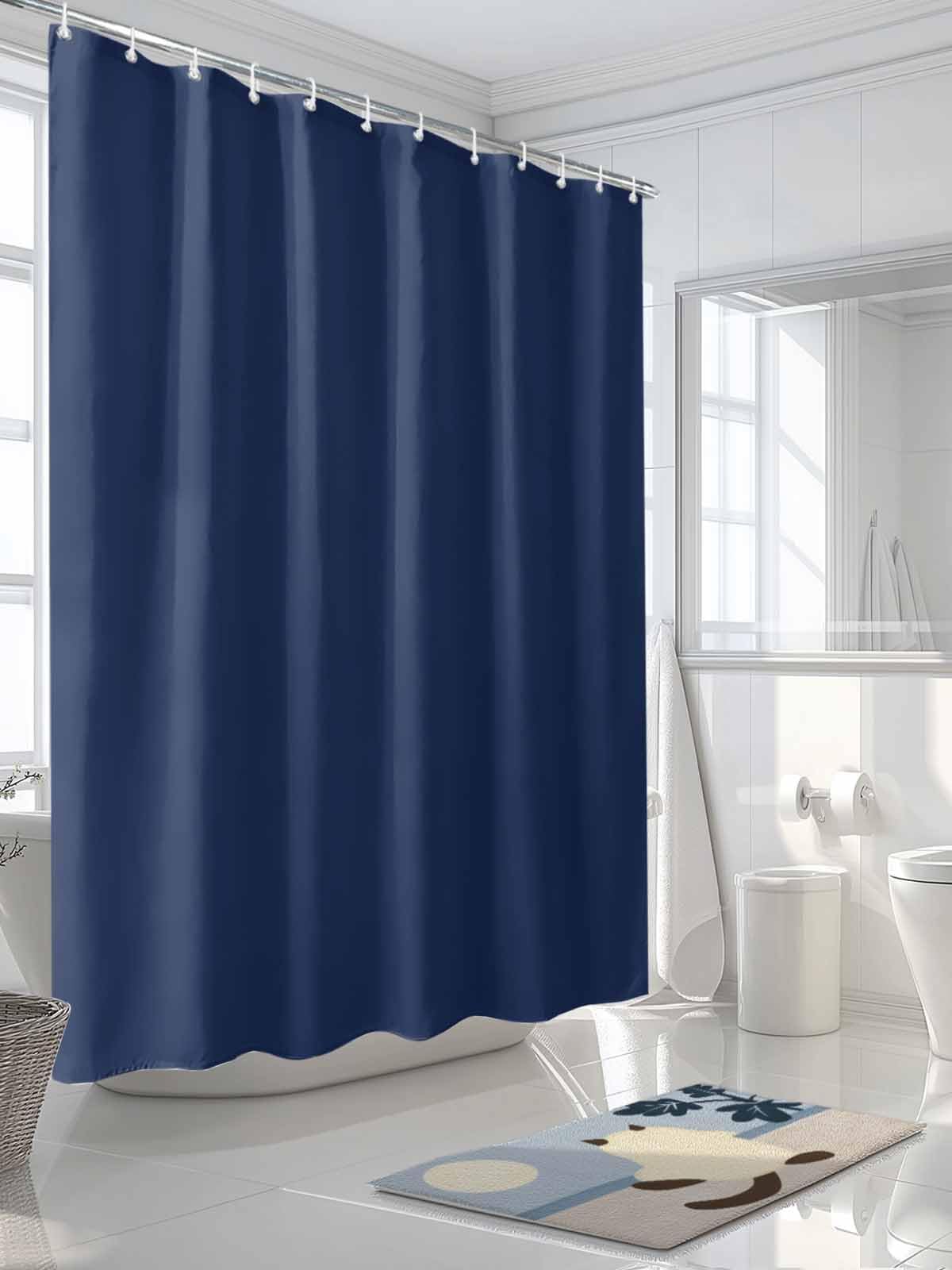 Cortina de ducha azul marino, 200 x 210 cm, calidad hotelera, impermeable, poliéster, ligera y de secado rápido, resistente a la corrosión, ojales con ganchos para una fácil instalación