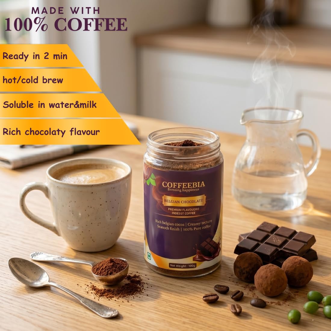 Coffeebia Belgian Chocolate Flavoured Instant Coffee (Net weight
