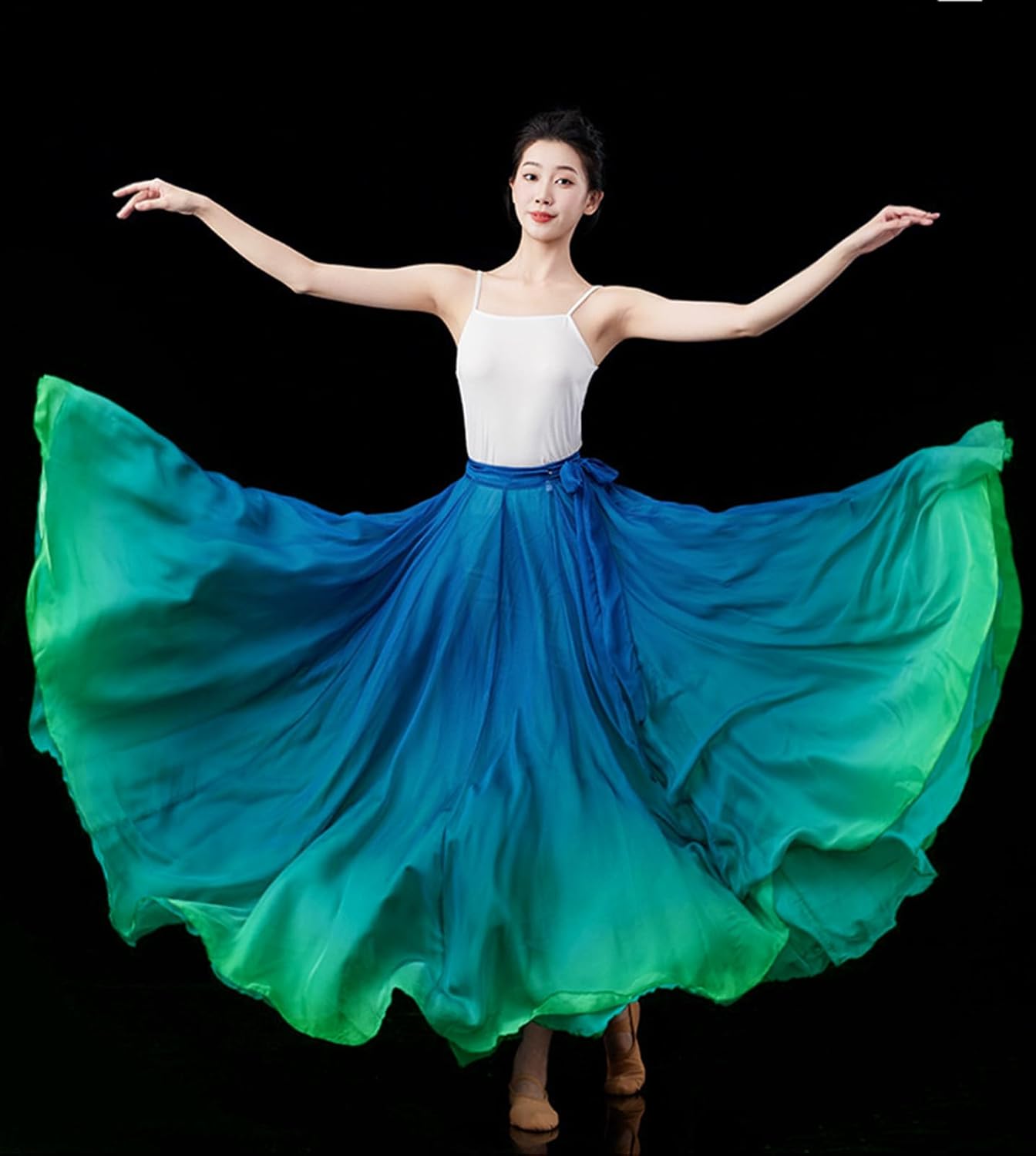 Z&X Women's Lyrical Dance Skirt Gradient Color Chiffon Long Swing Sheer Wrap Skirts for Modern Ballet Performance