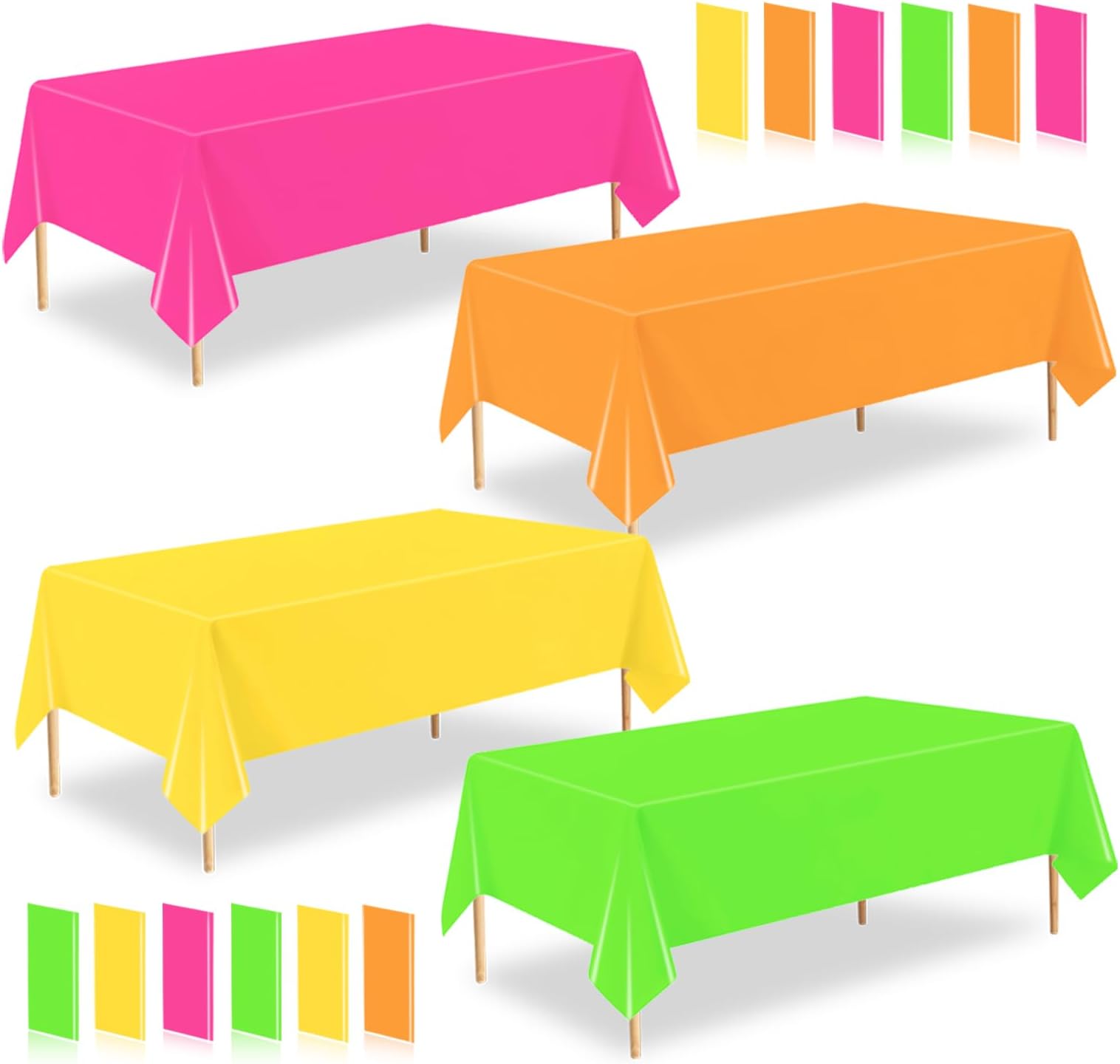 12 Pack Neon Color Table Cloths,54 X 108 Inch Disposable Tropical Colored Plastic Tablecloth,Waterproof Rectangular Table Cover for Picnic,Neon Birthday Party Decorations