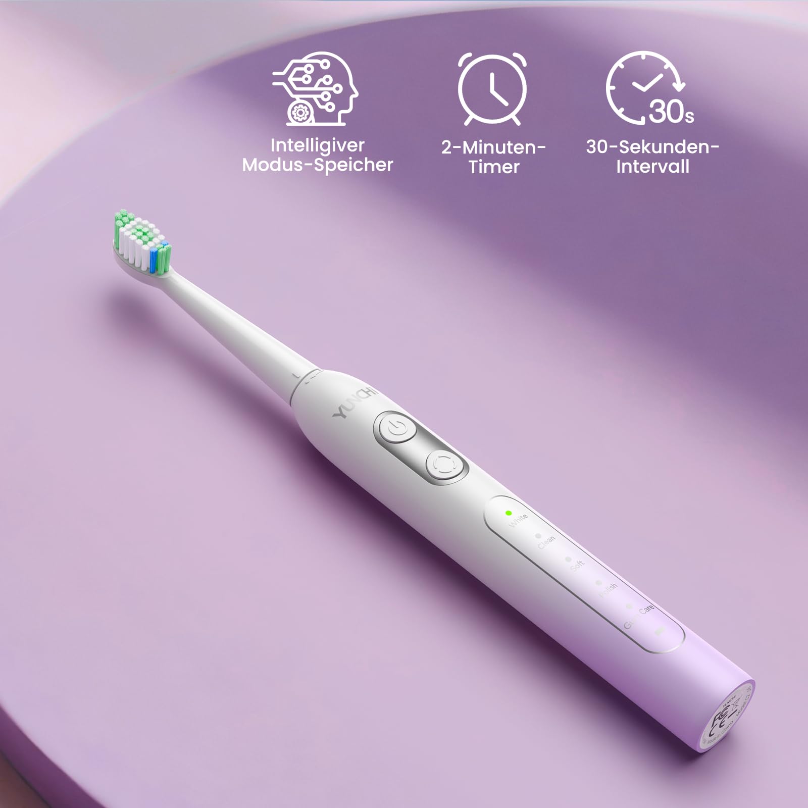 YUNCHI C2 Brosse à dents électrique, 40 000 VPM, sonique, pour adultes et enfants, charge USB-C, autonomie de la batterie de 30 jours, 5 modes de brossage, minuterie de 2 minutes, 8 têtes de brosse